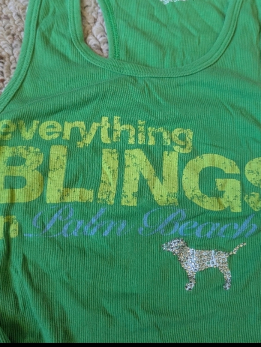 Rare Vintage 2000s Y2K Pink Victoria's Secret Ribbed Tank Top Rhinestones